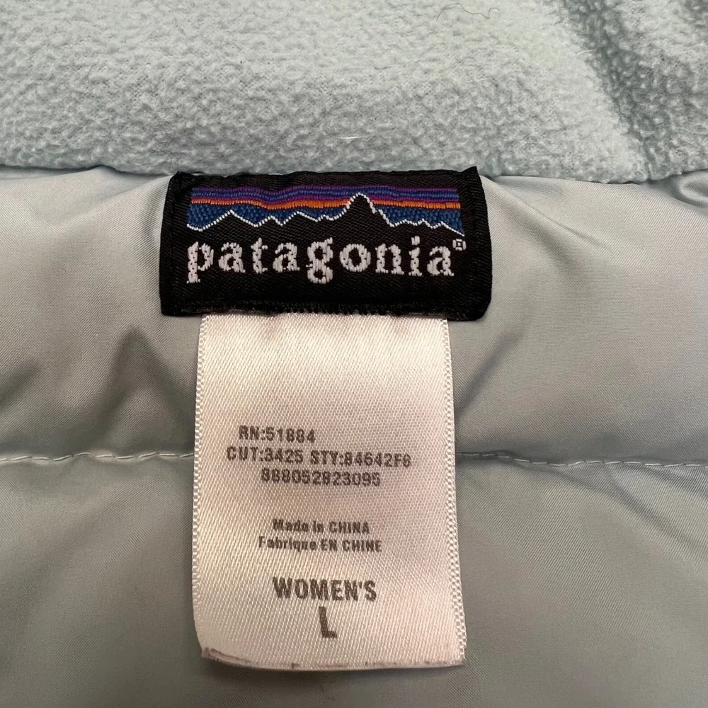 Patagonia Cream Aqua Outdoors Hiking Gorpcore Goose Down Puffer Vest Size L